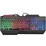 Rii Gaming Tastatur, PC Tastatur Beleuchtet Regenbogen Tastatur USB, 19 Anti-Ghosting, Gaming Keyboard Für PC/Laptop/PS4/Xbox One (Deutsches Layout)