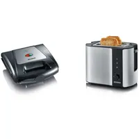 SEVERIN Sandwich-Toaster, 3-in-1 Funktion, 1.000 W, SA 2968, EDS-geb./ schwarz & Automatik-Toaster, Toaster mit Brötchenaufsatz, Auftauen und Erwärmen, 800 W, Edelstahl-gebürstet/schwarz, AT 2589