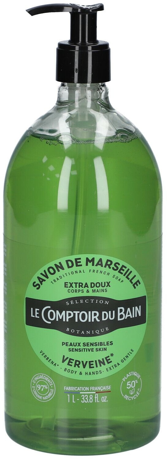 Le Comptoir du Bain Savon traditionnel de Marseille Verveine 1000 ml savon liquide