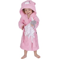 WeWo Fashion Kinderbademantel 8024, Kurzform, Baumwolle, Kapuze, Gürtel, für Mädchen & Jungen, mit niedlicher Kapuze rosa 92 - 58 cm
