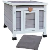 Hicaptain Feral Katzenhaus für Draußen, Wetterfestes Katzenhaus im Freien, Warmes Holz Kleintierhaus und Lebensräume (Graues Haus + Matte)