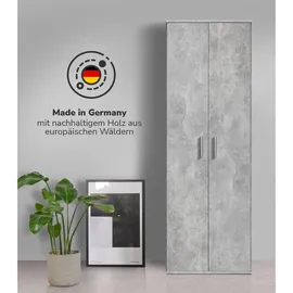 mokebo Besenschrank Grau Holzwerkstoff, 4 Fächer, 60x180x34 cm, Waschküche, Mehrzweckschränke