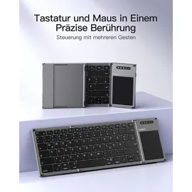Inateck Faltbare Tastatur mit Touchpad, KI-Taste, BT 5.3, bis 3 Geräte mit iPadOS Android, Windows, QWERTZ, KB06101