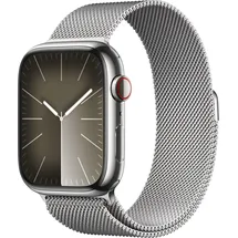 Apple Watch Series 9 GPS + Cellular 45 mm Edelstahlgehäuse silber, Milanaise Armband silber One Size