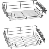 NAIZY 2x Teleskopschublade 60cm Breite Küchenschublade anwendbar Küchen Regal Silber aus Massiver Edelstahl Schrankauszug Küchenschrank (Tatsächliche Breite 57cm, 2 Stück)