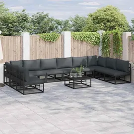 vidaXL Garten-Sofa-Set mit Kissen 11 pcs Schwarz Aluminium