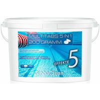 GlobaClean 3 kg Chlor Multitabs 5 in 1 200g | Chlortabletten für Pool | Hochwirksame Poolchemie Poolpflege