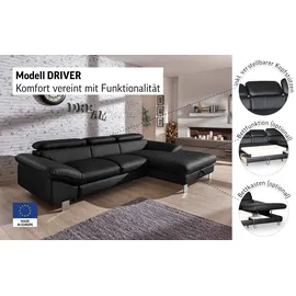 Cotta Ecksofa "Driver L-Form", grau, B:268cm H:73cm T:169cm, Struktur (100% Polyester);Chenille (90% Polyester, 10% Polyamid), Sofas, Ecksofa, mit Kopfteilverstellung, wahlweise mit Bettfunktion & Bettkasten