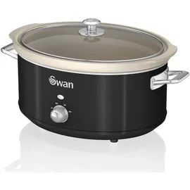 Swan Retro Slow Cooker 6,5L, Antihaft-Keramisches PFOA- und PTFE-freies, Vintage Schwarz,
