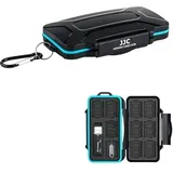 JJC Speicherkarte Schutzhülle Aufbewahrung mit USB 3.0 Kartenleser für 10 SD SDXC SDHC + 16 Micro SD TF + 2 Micro SIM + 2 Nano SIM Karten, Memory Card Case Wasserdichte SD Etui Schutzbox mit Karabiner