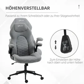 Vinsetto Bürostuhl, Ergonomischer Schreibtischstuhl, Computerstuhl mit Wippfunktion, Verstellbaren Armlehnen, Drehstuhl mit Weichem Kissen, Mikrofasertuch, Hellgrau Kunststoff, 69.5x122x65.5 cm, Arbeitszimmer, Bürostühle, Drehstühle