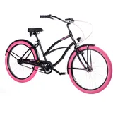 Plumbike La Donna Damen Stadtfahrrad - Night Heart - 26 Zoll - Citybike mit Dicken Reifen für Frauen, Mädchen 145-185 cm Cityräder mit V-Brake-Bremse, 7-Gang-Version - Mattschwarz