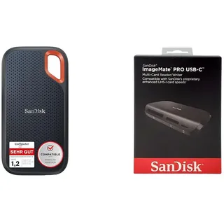 SanDisk Extreme Portable SSD 2 TB & Image Mate Pro USB-C Lese-/Schreibgerät Multi-Kartenlesegerät (für UHS-I-, UHS-II-, Non-UHS-, CompactFlash und microSD-Karten, USB 3.0)