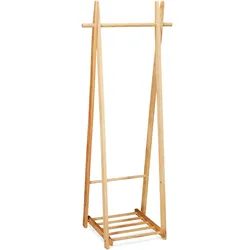 Relaxdays Kleiderständer mit Schuhablage, Kleiderstange, freistehend, Kleiderablage, HBT: 153x62x45 cm, Holz, natur