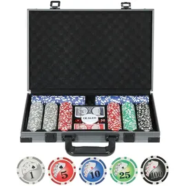 sportnow Pokerkoffer Pokerset, Poker Komplett Set mit 400 Chips, 11,5 Gramm, 2 Kartendecks, 5 Würfeln, Innenfächer, Dealer-Scheibe, Spielmatte, Aluminiumkoffer