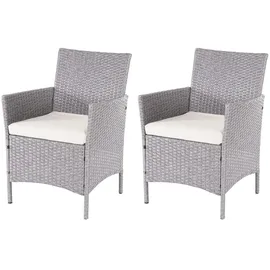 Mendler 2-1-1 Poly-Rattan Garten-Garnitur Halden, Sitzgruppe Lounge-Set Sofa ~ grau, Kissen creme