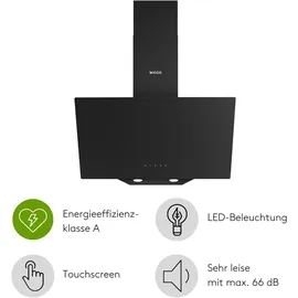 Wiggo Dunstabzugshaube 60cm kopffrei I Abluft Umluft Dunstabzug 650m3/h - Touch-Display 4 Stufen I Energieeffizienzklasse A Schräghaube inkl. Fet... - schwarz