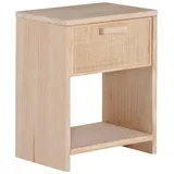 Astigarraga Kit Line Nachtschrank Nachtschränkchen "AURA" mit Schublade, Naturraffia, Vollholz Kiefer braun