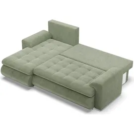 mebligo Links Ecksofa mit Schlaffunktion FORESTA, Sofa mit bettkasten Cord - Grün - Grün