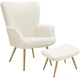 Tectake Relaxsessel Hygge gepolstert 71 x 100,5 x 73 cm Beige mit Hocker