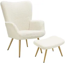 Tectake Relaxsessel Hygge gepolstert 71 x 100,5 x 73 cm Beige mit Hocker
