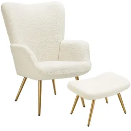 Tectake Relaxsessel Hygge gepolstert 71 x 100,5 x 73 cm Beige mit Hocker
