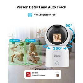 ZOSI 4MP WLAN Innen mit Monitor, 360° Schwenkbare Kamera für Baby, 2,4/5Ghz WiFi, KI Personenerkennung, Auto-Tracking, Gesture-Call, C519M