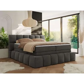 MKS Meble MKS Boxspringbett 180 x 200 mit bettkasten NIRA KING, Polsterbett 7 Zonen Multipocket-Matratze und Topper, Doppelbett - Dunkelgrau Velvet - H4 - Dunkelgrau