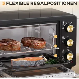 Homcom Minibackofen 16 L 1400W Mini Backofen 100-230°C 60 Min. Timer, mit Grillrost und Backblech, Pizzaofen mit Tablettgriff, Schwarz - Schwarz