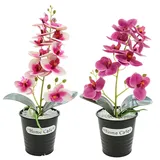 2 StüCk KüNstliche Orchideen Im Topf orchideen künstlich Kunstblume Orchidee KüNstliche Blumen Im Topf KüNstliche Pflanzen FüR Home Balkon Hochzeit Garden Decor(33CM)Blumentopf aus schwarzem Metall