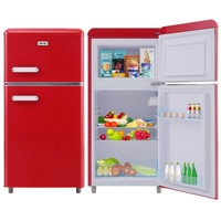 Merax Table Top Kühlschrank Retro Kühl-/Gefrierkombination BCD-100C, 91 cm hoch, 45 cm breit, 72 Liter, Metall Türgriff, verstellebare Ablage und Füße rot