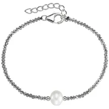Smart Jewel Armband mit Stein-Kugeln + Muschelkern-Perle Silber 925 grau 19 cm