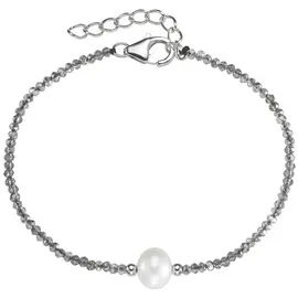 Smart Jewel Armband mit Stein-Kugeln + Muschelkern-Perle Silber 925 grau 19 cm
