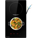 Topwish Induktionskochfeld,2 Platten Induktionskochfeld,Herdplatte 2 kochfelder,Induktionsherd,Induktionskochplatte mit Kindersicherung,Boost Funktion,Touchsteuerung,Restwärmeanzeige,Netzkabel,29cm