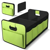 HIAHXC Kofferraum Organizer Auto, Faltbare Kofferraumtasche mit Fächern & Tragegriff,Geräumige Aufbewahrungsbox,Kofferraumtasche für Einkaufen, Camping & Auto Zubehör (Grün)