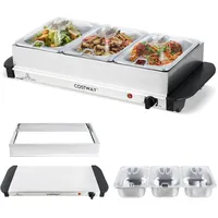 COSTWAY Warmhalteplatte elektrisch, Speisewärmer Edelstahl mit 3 abnehmbaren Schalen, Buffetwärmer mit 40°C-80°C Temperaturregelung & Deckeln, Chafing Dish für Partys, Feiertage & Catering