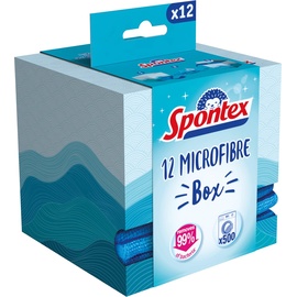 Spontex Microfibre Box, Mikrofasertücher in praktischer Spenderbox, wiederbefüllbar, vielseitig und effizient, Farbe Nicht frei wählbar, 1 x 12er Pack