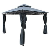 AS-S Eleganter Garten - Pavillon 3x3 Meter, Dach 100% WASSERDICHT UV30+, 9m2, mit 4 Vorhängen anthrazit Modell: 7075-3x3