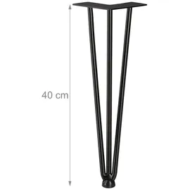 Relaxdays 4er Set, Hairpin Legs, mit 3 Streben, Metall, Haarnadel Tischbein für Hocker, Tisch & Schrank, 40 cm hoch, Schwarz