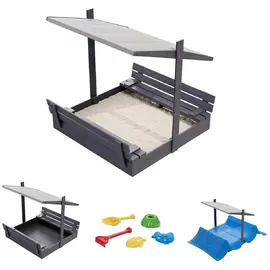 QLS Sandkasten 120 cm mit Sitzbank und grauem Dach