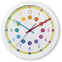 Hama Kinderwanduhr analog, 30 cm, zum Lernen (Wanduhr für Kinder, lautlose Lernuhr Kinder, Kinderuhr als Deko mit Regenbogen Farben für die Schule und Zimmer fürs Kind) weiß