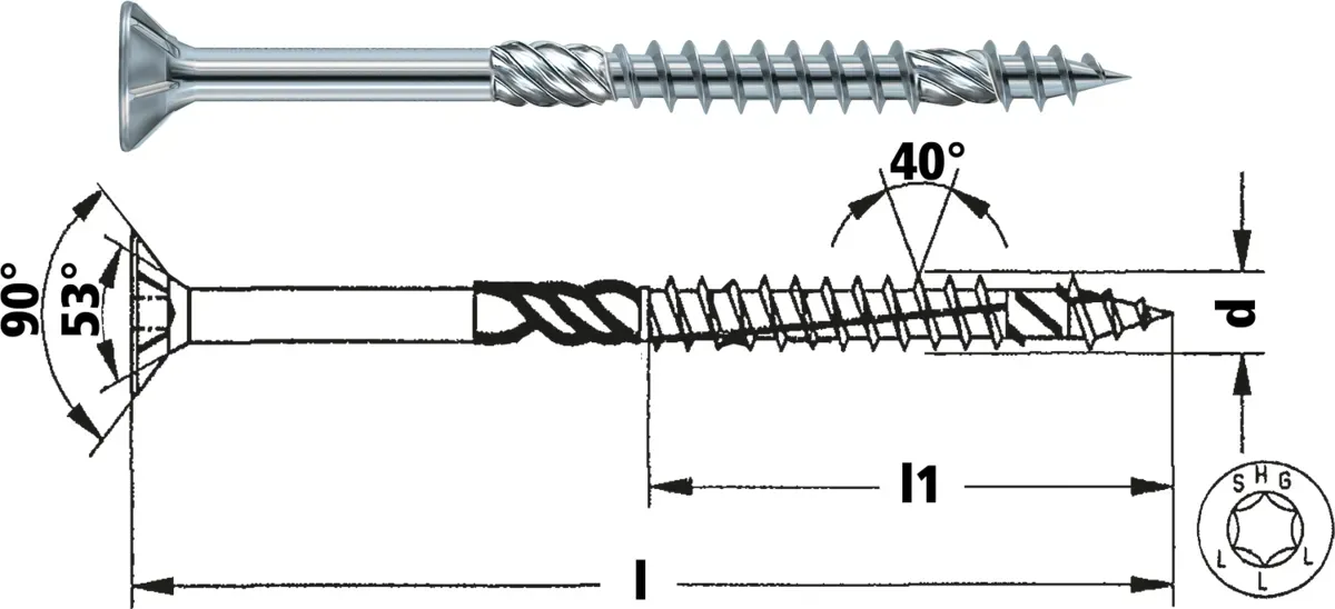 Spanplattenschraube TORNADO Senkkopf blau verzinkt TX 30 TG 6,0 x 300