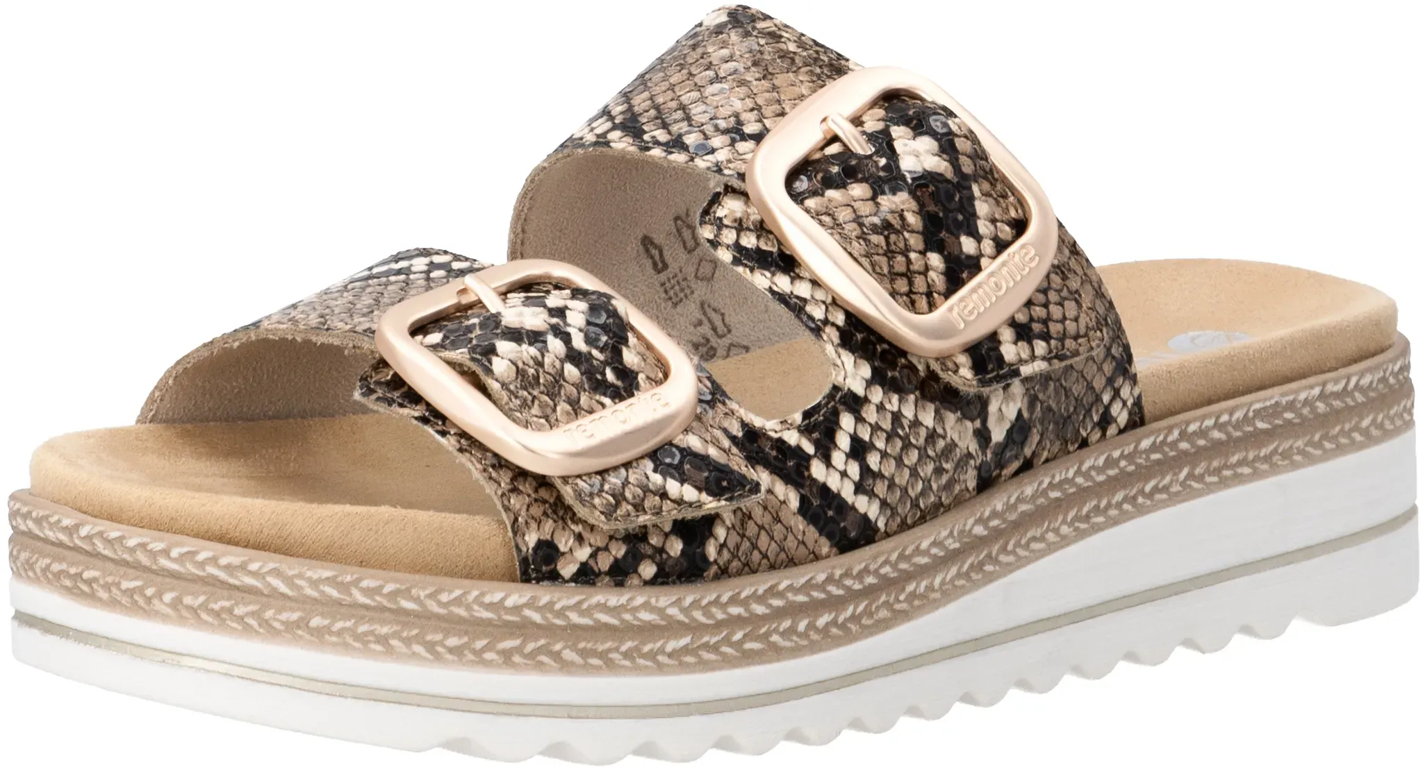 Pantolette REMONTE, Damen, Gr. 39, braun (braun, schwarz), Lederimitat, Basic, Schuhe Pantolette, Sommerschuh, Hausschuh, Klettschuh mit Lite ́n Soft-Ausstattung