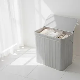 Relaxdays Wäschekorb mit Deckel, 150 l, 3 Fächer, HxBxT: 61,5 x 61 x 41,5 cm, Badezimmer Wäschetruhe, grau
