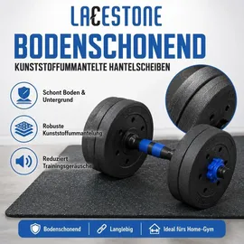 LACESTONE 2in1 Hantelset Kurzhantel Langhantel Set 40 kg schwarz / blau