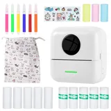 DAJASD Mini Drucker, Tragbarer Mini Fotodrucker, Thermodrucker mit 8 Rollen Druckerpapie und 6 Buntstifte, Smartphone Bluetooth Drucker, Taschendrucker für Liste, Notizen, Bilder, Reisen, Studium