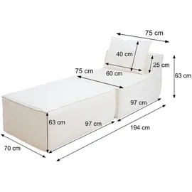 MCW Chaiselongue Stoff/Textil 75 x 63 x 194 cm Weiß