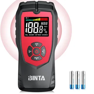 BINTA Feuchtigkeitsmessgerät Holzfeuchtemessgerät Wand Feuchtigkeitsdetektor mit LCD-Display 4 Messmodi für Wände, Trockenbau, Holz, Mauerwerk, Holzbearbeitung, Putz, Boden mit Alarmfunktion
