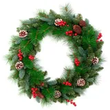Creativery Adventskranz, Tannenkranz künstlich 50cm mit Zapfen und Beeren grün