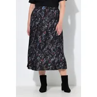 Ulla Popken Plisseerock A-Linie Schmetterlinge Schwarz 46/48